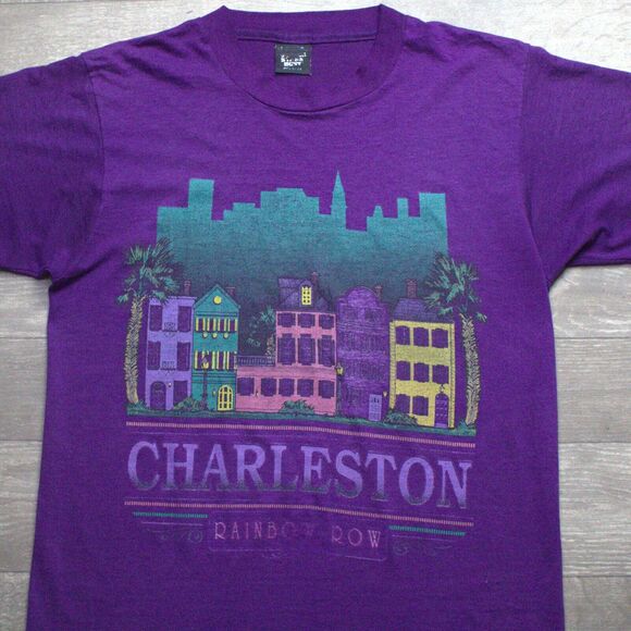 Vintage Charleston Shirt Size M Purple Single Stitch South Carolina Rainbow Row - Picture 1 of 6